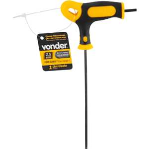 Chave hexagonal (allen) abaulada longa, 2,5 mm, cabo T, VONDER