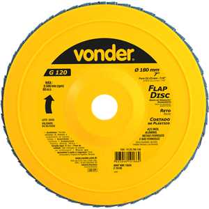 Flap-disc, disco de desbaste/acabamento, 7" - 180 mm, reto, grão 120, VONDER