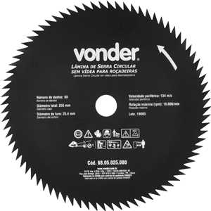 Lâmina circular sem vídea, para roçadeiras, 255 mm x 25,4 mm, 80 dentes, VONDER