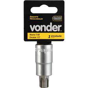 Soquete hexalobular macho T-60, encaixe 1/2", VONDER