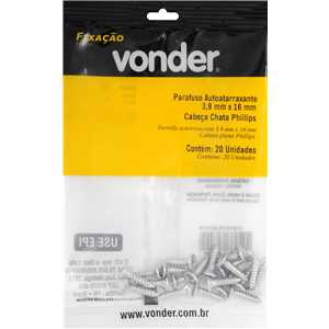 Parafuso autoatarraxante, 3,9 mm x 16,0 mm, cabeça chata, phillips, VONDER