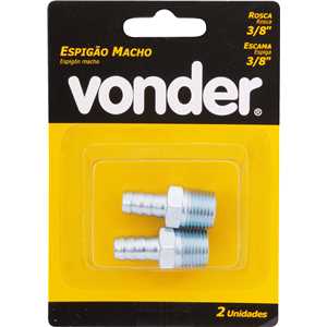 Espigão rosca macho de 3/8" NPT com escama de 3/8", cartela com 2 peças, VONDER