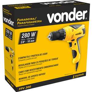Furadeira/parafusadeira 3/8", 280 W, FPV 300, 127 V~, VONDER