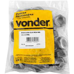 Porca sextavada polida, 24 mm, MA, com 25 peças, VONDER