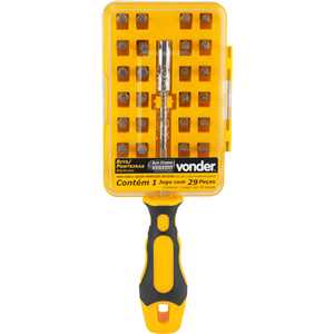 Jogo de bits/ponteiras com 29 peças, encaixe sextavado 1/4", VONDER