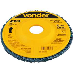 Flap-disc, disco de desbaste/acabamento, 4.1/2" - 115 mm, reto, grão 40, VONDER
