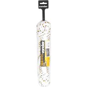 Corda multifilamento trançada 8,0 mm x 30 m, branca com detalhes em preto e amarelo, cartela, VONDER