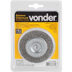 Escova circular 3", cerdas em aço inox, 4.500/min, com haste 1/4", VONDER