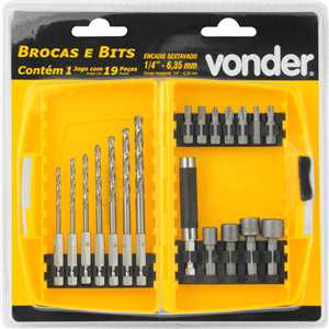 Jogo combinado, brocas e bits, com 19 peças, VONDER