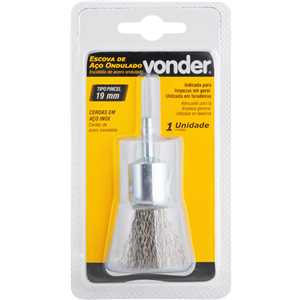 Escova pincel 19 mm, aço inox, cerdas onduladas, haste 1/4", VONDER