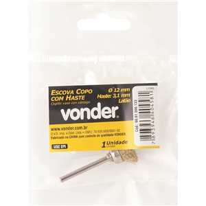 Escova tipo copo com haste para microrretífica, 12 mm, em latão, VONDER