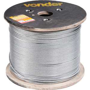 Cabo de aço galvanizado, alma de fibra, 3,97 mm - 5/32", 6 x 19M, VONDER