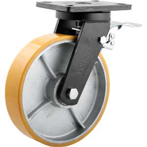 Rodízio giratório industrial 8", de poliuretano e ferro fundido, com freio, VONDER