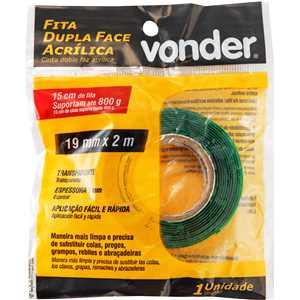 Fita dupla face acrílica, 19 mm x 2 m, VONDER