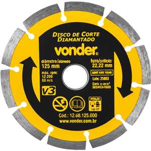 Disco de corte diamantado, 125 mm x 22,2 mm, segmentado, V3, VONDER