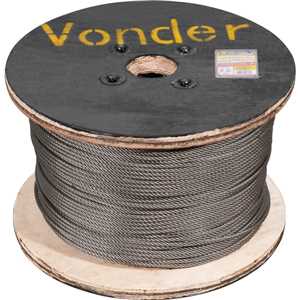 Cabo de aço polido, alma de fibra, 9,53 mm - 3/8", 6 x 36WS, VONDER