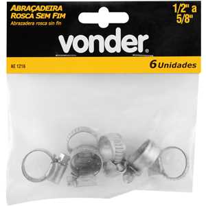 Abraçadeira rosca sem fim, 13 mm a 16 mm, com 6 peças, AE 1216 VONDER