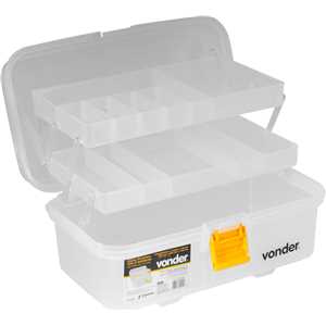 Caixa plástica para ferramentas, transparente e amarela, com 2 bandejas, CPV 0350, VONDER