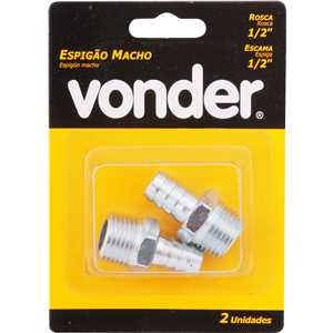 Espigão rosca macho de 1/2" NPT com escama de 1/2", cartela com 2 peças, VONDER