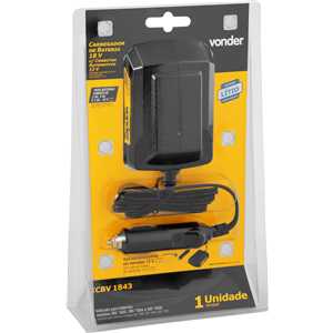 Carregador de bateria 18 V, linha intercambiável, carregamento convencional, com conector automotivo 12 V, ICBV 1843, VONDER