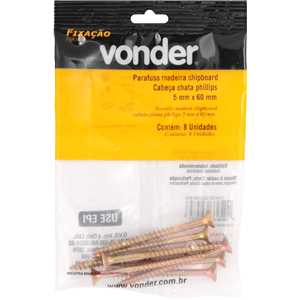 Parafuso madeira chipboard, cabeça chata, fenda cruzada/phillips, 5,0 mm x 60,0 mm, VONDER