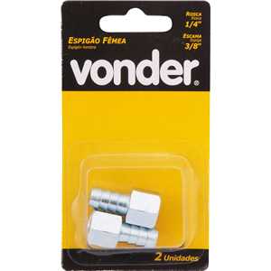 Espigão rosca fêmea de 1/4" NPT com escama de 3/8", cartela com 2 peças, VONDER