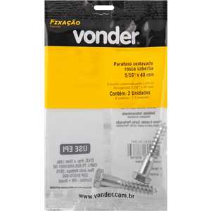 Parafuso sextavado rosca soberba 5/16" x 40 mm, cartela com 2 peças, VONDER