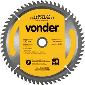 Lâmina de serra circular com dentes de metal duro/vídea, 235 mm x 30 mm, 60 dentes, VONDER