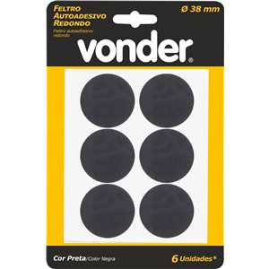 Feltro autoadesivo preto, redondo, 38 mm, VONDER