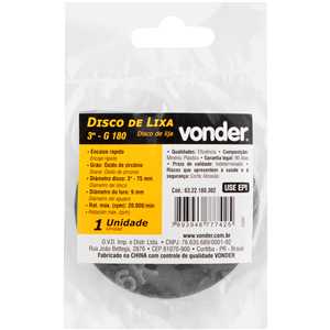 Disco de lixa 3", óxido de zircônio grão 180, para sistema de encaixe rápido, VONDER