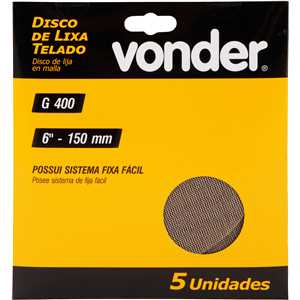 Disco de lixa telado, 6" - 150 mm, grão 400, embalagem com 5 peças, VONDER