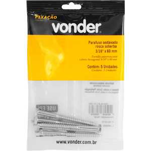 Parafuso sextavado rosca soberba 3/16" x 60 mm, cartela com 5 peças VONDER