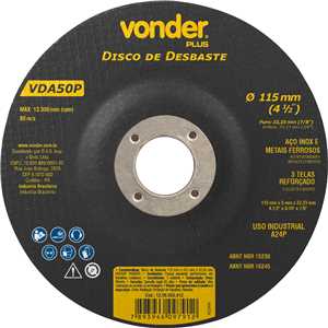 Disco de desbaste 115,0 mm x 5,0 mm x 22,23 mm, VDA 50P, VONDER PLUS