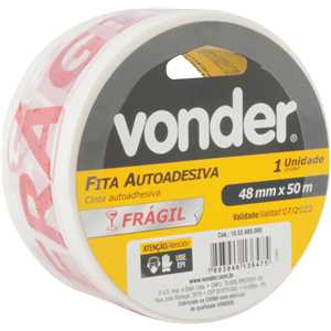 Fita adesiva 48 mm x 50 m, base impressa com a advertência FRÁGIL, VONDER