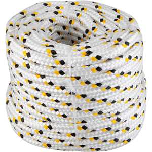 Corda multifilamento trançada 16,0 mm x 50 m, branca com detalhes em preto e amarelo, VONDER