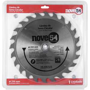 Lâmina de serra circular com dentes de metal duro/vídea, 250 mm x 30 mm, 24 dentes, NOVE54