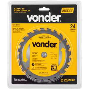 Lâmina de serra circular com dentes de metal duro/vídea, 180 mm x 20 mm, 24 dentes, VONDER