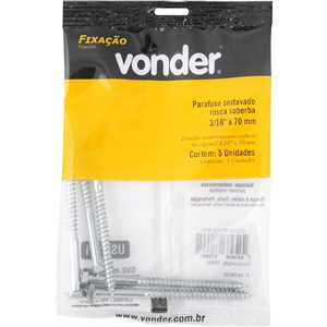 Parafuso sextavado rosca soberba 3/16" x 70 mm, cartela com 5 peças, VONDER