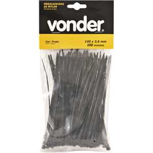 Abraçadeira de nylon, preta, 140 mm x 3,6 mm, com 100 peças, VONDER