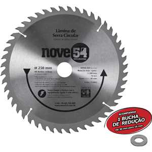 Lâmina de serra circular com dentes de metal duro/vídea, 250 mm x 30 mm, 48 dentes, NOVE54