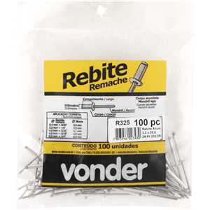 Rebite de repuxo 3,2 mm x 25 mm pacote com 100 peças VONDER