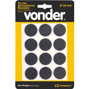 Feltro autoadesivo preto, redondo, 28 mm, VONDER