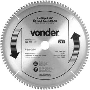Lâmina de serra circular com vídea, para alumínio, 300 mm x 30 mm x 96 dentes, VONDER