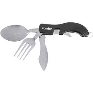 Canivete multiuso, em aço inox, com talheres, 4 em 1, VONDER
