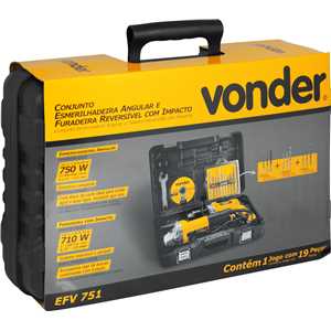Conjunto esmerilhadeira de 4.1/2", 750 W e furadeira de 1/2", 710 W, 220 V~, com jogo de brocas e disco, EFV 751, VONDER