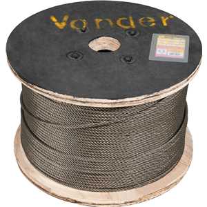 Cabo de aço polido, alma de fibra, 9,53 mm - 3/8", 6 x 19S, VONDER