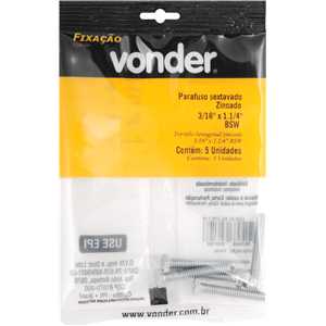 Parafuso sextavado zincado, 3/16" x 1.1/4", UNC, rosca total, VONDER