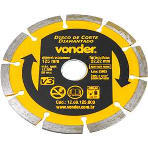 Disco de corte diamantado, 125 mm x 22,2 mm, segmentado, V3, VONDER