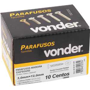Parafuso madeira chipboard, cabeça chata, fenda cruzada/phillips, 3,0 mm x 12,0 mm, VONDER