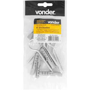 Gancho 4,2 mm x 70 mm, com bucha de nylon 8 mm, G-8 VONDER